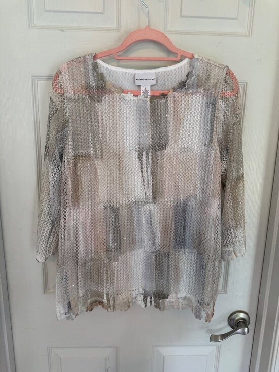 Alfred Dunner Tops - Alfred Dunner Green Mesh Sequin Embellished Mesh Long Sleeve Blouse Medium